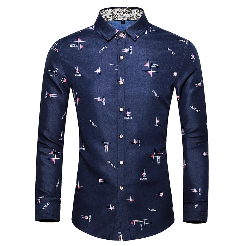 Хорошее качество модные мужские рубашки с принтом slim fit новая брендовая хлопковая рубашка с длинным рукавом Плюс Размер 7XL