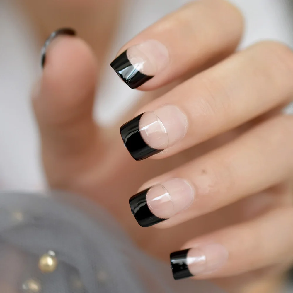 New Short Half Cover French Nail Black Natual Square Fake Nail Smooth Pratice Daily False Nail False Nails Aliexpress