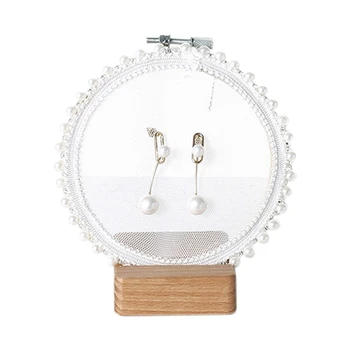 

Nordic Style Pearl Girl Yarn Disc Bamboo Embroidery Stretch Jewelry Display Frame Wall Hanging Ornament Storage Rack