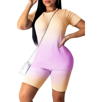 

Women Crop Tops Biker Shorts Gradient Bodycon Matching Set Summer Sportwear Clothes For Shopping Daily Wear