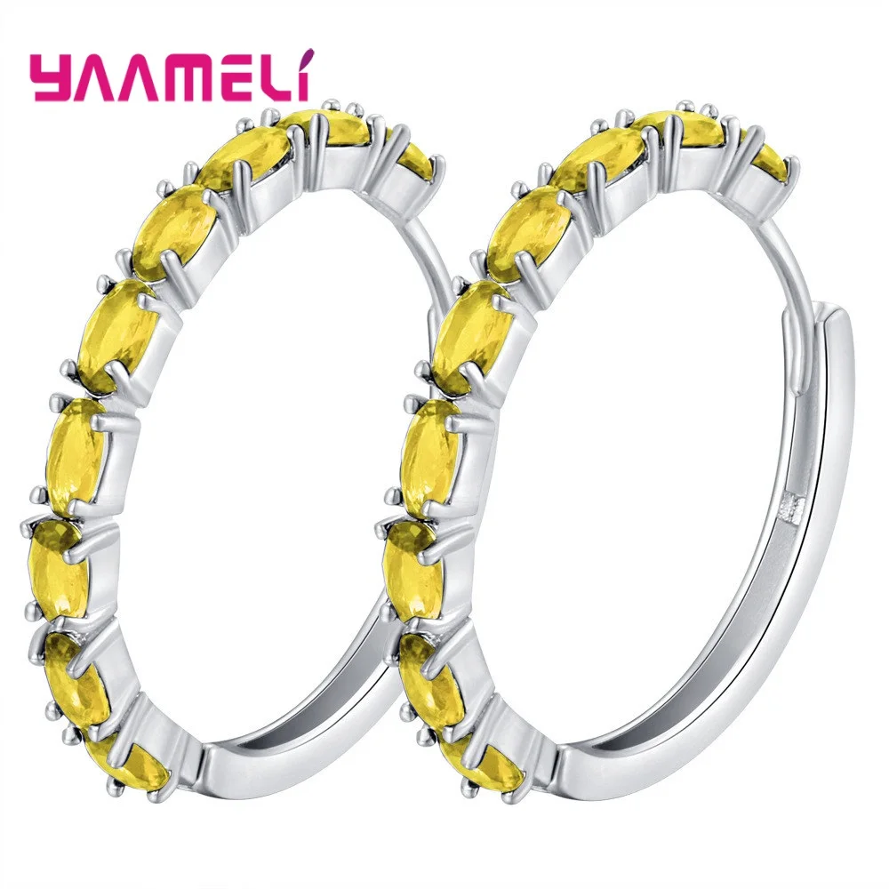 Yellow Модные серьги-кольца круглой формы с AAA циркониевым кристаллом, висячие серьги для женщин, ювелирное изделие, подарок Brinco - Окраска металла: Yellow