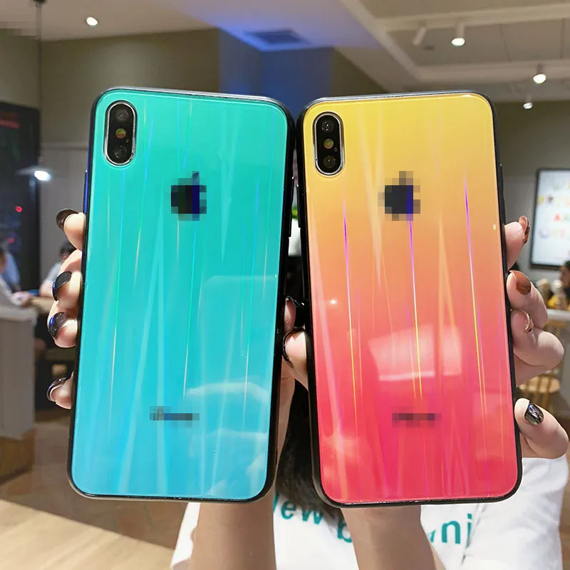 Роскошный стеклянный чехол для телефона aurora для iPhone 11 pro max с логотипом карамельного цвета, закаленное стекло для iPhone 8 7 6 6s 7Plus XR XS max