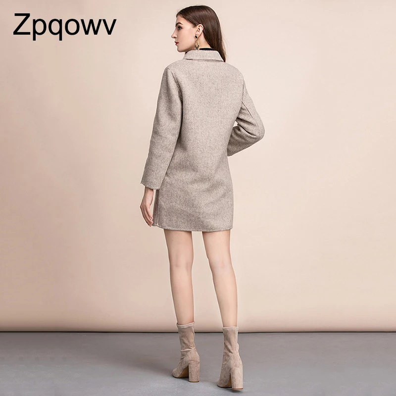 Zpqowv Женская куртка 100% шерстяное пальто осенне зимняя клетчатая кашемировое 2019