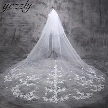 5 метров, свадебная фата цвета слоновой кости для собора, два слоя, длинная кружевная Фата для невесты с гребнем, цветы, свадебная вуаль, вуаль для свадьбы, V04