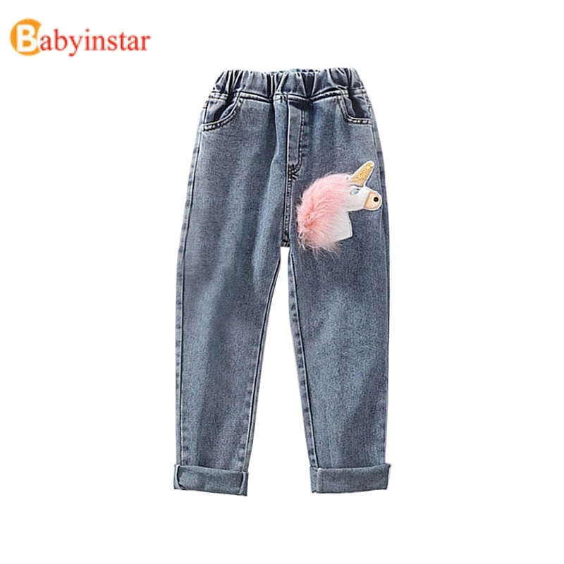 Babyinstar/От 3 до 12 лет; детские джинсы для девочек; одежда с единорогом; детские джинсовые брюки для девочек; джинсы для детей; одежда; модные джинсы