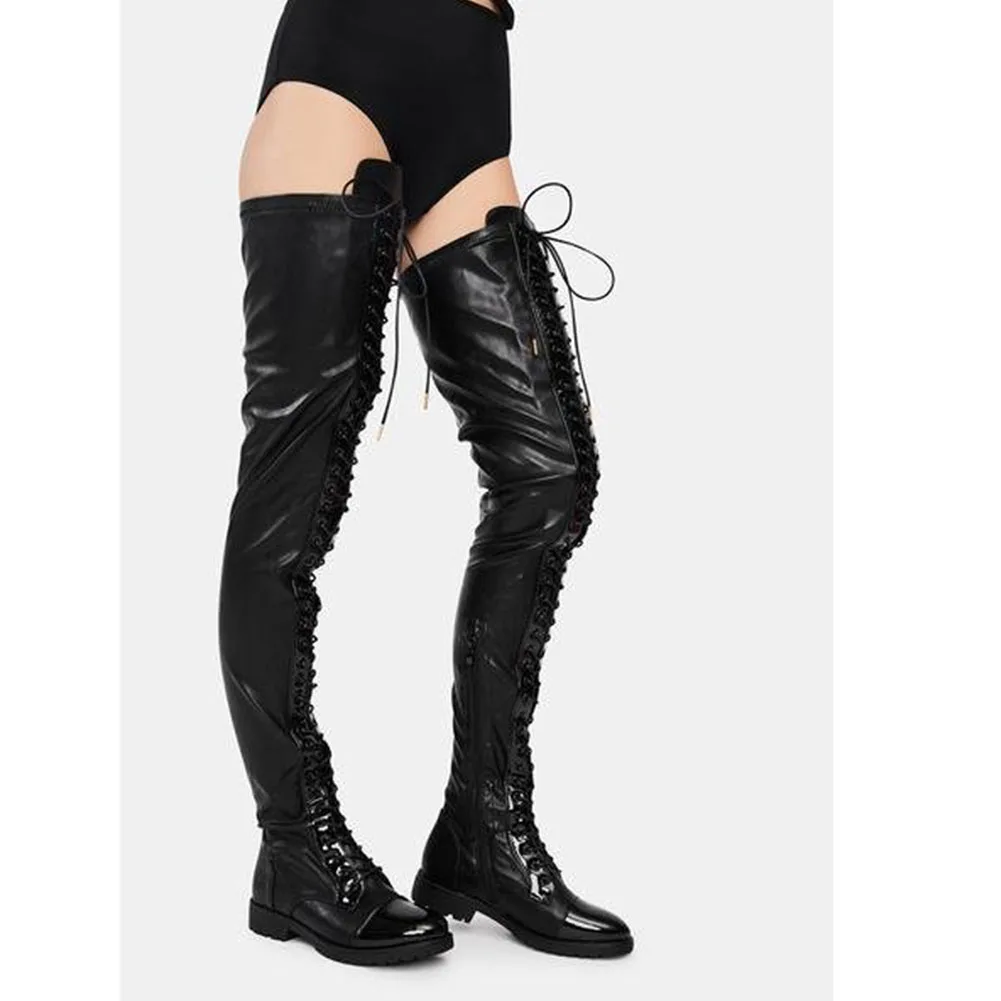 Female Boots Platform Square Heel Zip Cross-tied Winter Comfy Woman Over The Knee High Boots Shoes Big Size 46