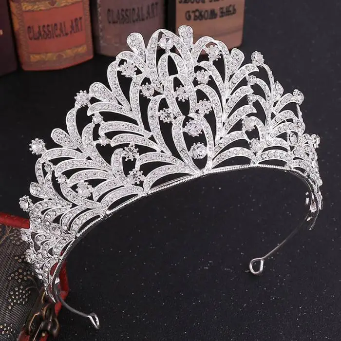 FORSEVEN, женские свадебные украшения для невесты, Свадебная вечеринка, Хрустальная корона, украшение для волос, королевская принцесса, листок, диадемы, повязка на голову, 14,5 см в диаметре