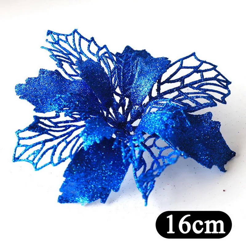 16 см Рождественское украшение вырезки Крокус фрукты полые листья DIY блеск Цветочная композиция - Цвет: Royal blue