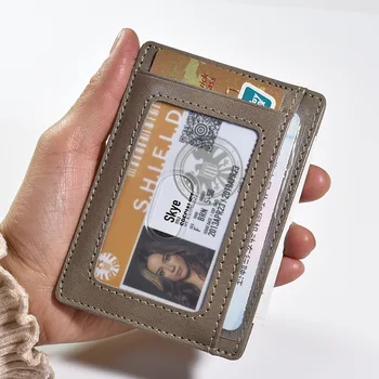 

Antimagnetic Leather Card Holder Wallet Ultra-Thin RFID Cowhide Anti-Theft Swiping Purse