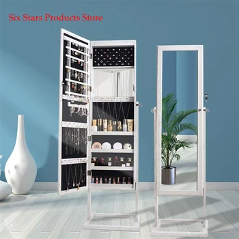 

150cm High Archaize PVC Wood Grain Coating Upright Square Jewelry Storage Dressing Mirror Cabinet with LED Light for Bedroom