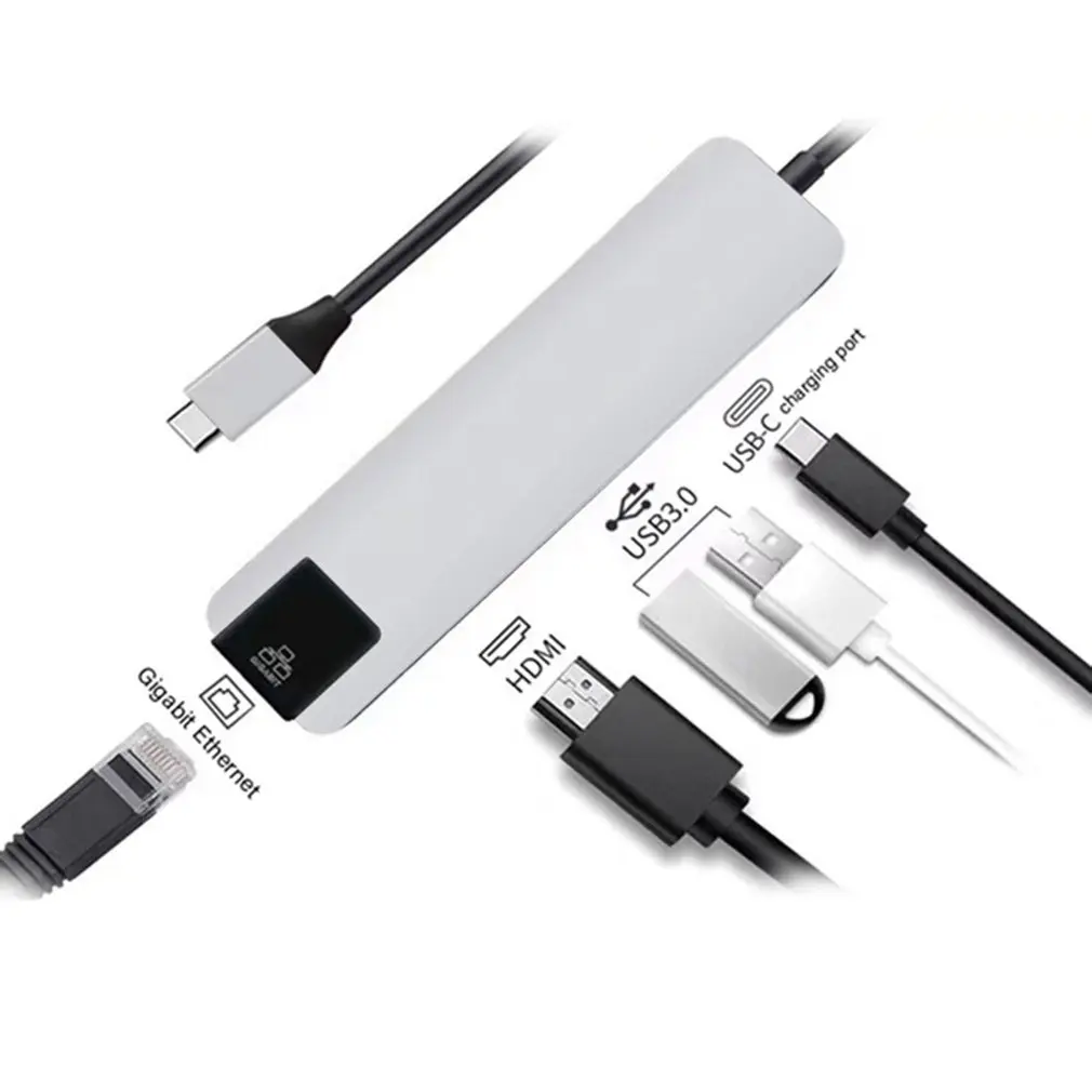 USB C к HDMI 4K+ RJ45 Gigabit Ethernet+ USB 3,1 type C концентратор адаптер Rj45 Lan