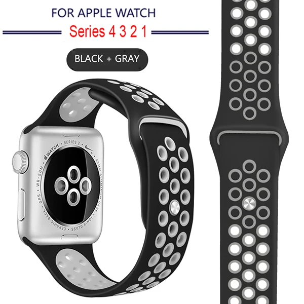 Мягкий спортивный силиконовый ремешок для Apple Watch серии 1, 2, 3, 42 мм, 38 мм, резиновый ремешок для iWatch 4/5, 40 мм, 44 мм - Цвет ремешка: 3 Black Gray
