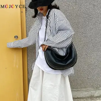 

PU Leather Crossbody Bag Women Fashion Rivet Semicircle Shoulder Messenger Handbag Ladies Hobos Bag