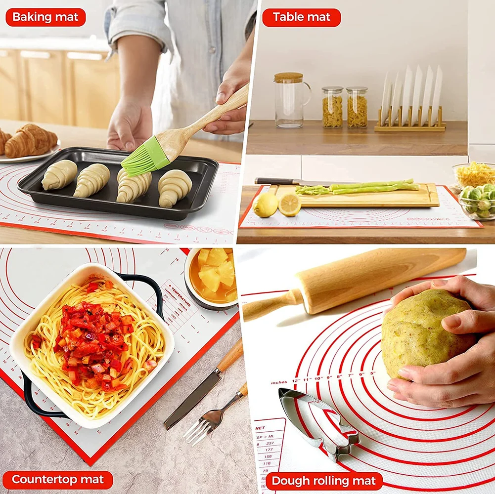 4Pcs/Set Silicone Baking Mat with Plastic Scraper Large Rolling Dough Pad Non-Stick Pizza Dough Maker Pastry Baking Accessories