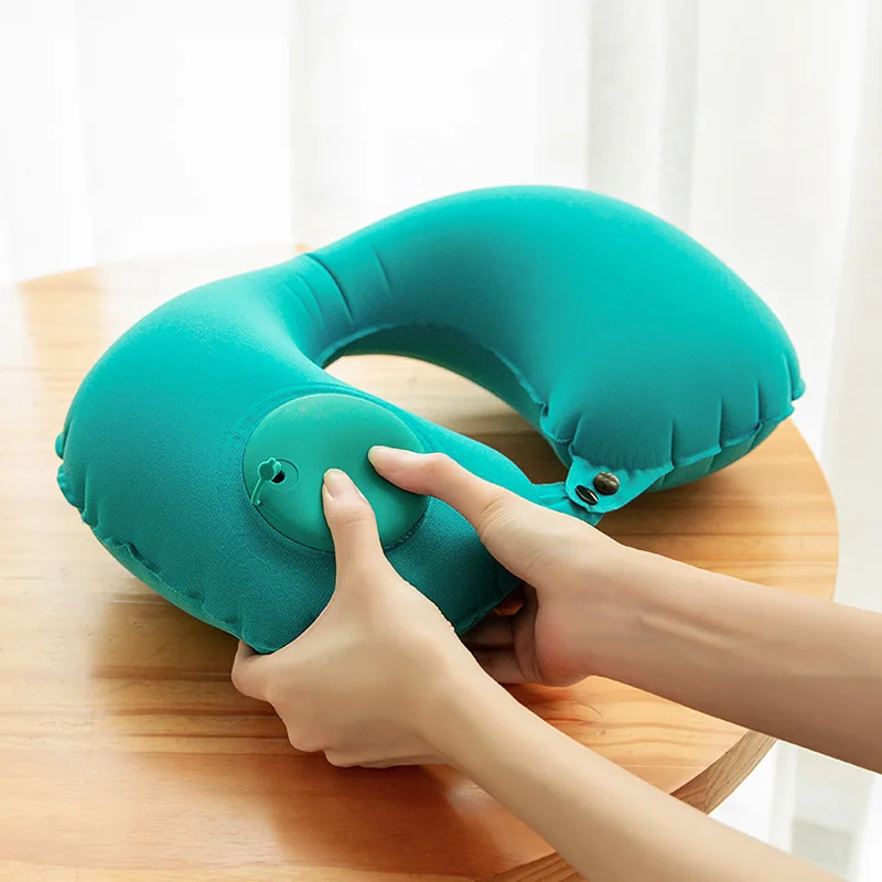 Portable U-shaped Inflatable Pillow Office Pillow Travel Car Airplane Driving Nap Pillow Support Head Pillow To Send Storage Bag