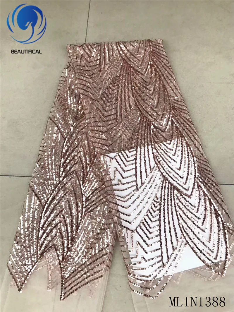 Beautifical african lace fabrics New design nigerian net embroidery sequins for women 5yards ML1N1388 | Дом и сад