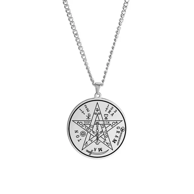 LIKGREAT Vintage Wicca Necklace Tetragrammaton Pendant Wahyeh Blessed Pentagram of Solomon Amulet Stainless Steel Jewelry silver color
