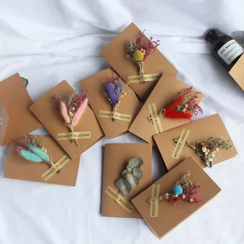 

1pc Gypsophila Dried Flower Greeting Card Artificial Flower Kraft Card Bouquet Folding Valentine's Day Decor For Girls Gifts
