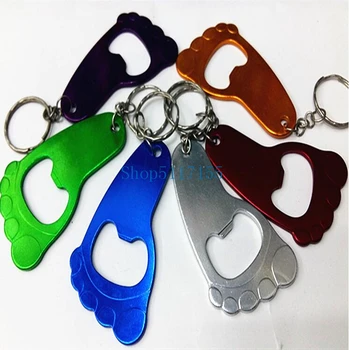 

200pcs Personalized Foot Shaped Bottle Opener Key chain Custom Metal Keychain Key Holder Beach Wedding Gift Souvenir