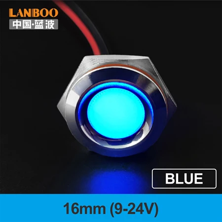 LANBOO 16 мм, 19 мм, 22 мм, красный, зеленый, желтый, синий, 12 В, 24 В, 110 В, 250 В, светодиодный металлический индикатор, лампа, индикатор, светильник, одна лампа, водонепроницаемая - Цвет: 16mm-Blue(9-24V)
