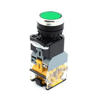 

AC 220V 22mm Dia Thread DPST 1NO 1NC Momentary Green Light Push Button Switch