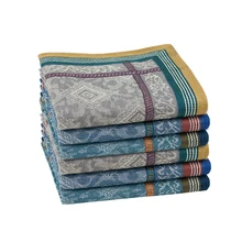 6PCs Fashion Square Cotton Jacquard Handkerchief For Men The New Year Gift Gentlmen Classic Style Fashion Vintage Handkerchief