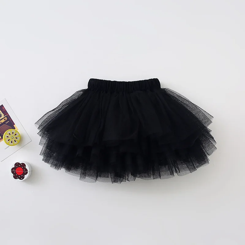Осенний модный многоярусный торт для маленьких девочек, сетчатая юбка для девочек от 0 до 5 лет, Милая юбка-пузырь, 4 цвета - Цвет: Черный