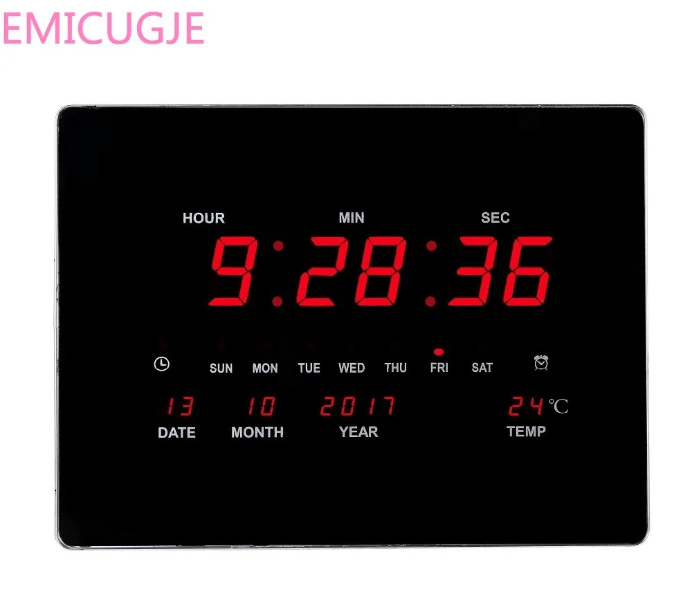 

Wall Hanging Clock with Digital Thermometer Europe Decor ClockElectronic LED Calendars Wall Clock Living Room/bedroom/office/