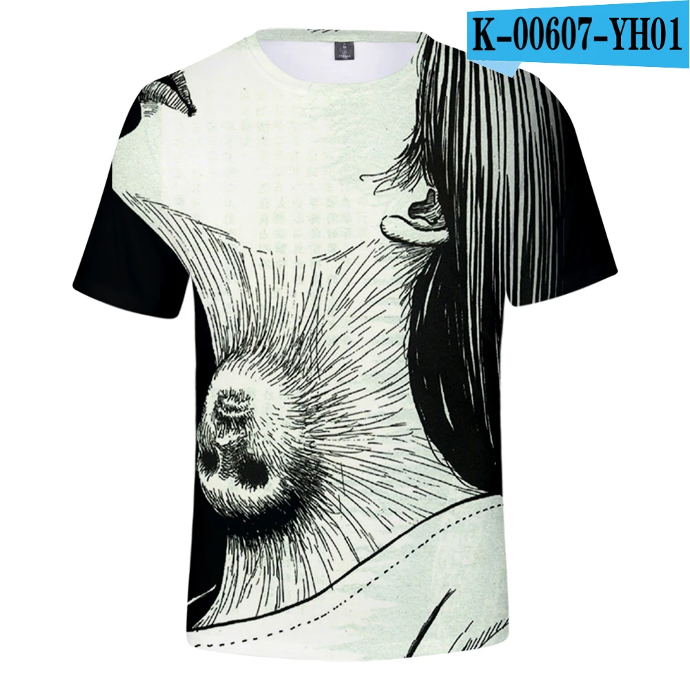 3D футболка junji ito, 3D футболка, мужская летняя футболка с коротким рукавом с рисунком аниме, топы с круглым вырезом, футболка с рисунком Харадзюку - Цвет: Золотой