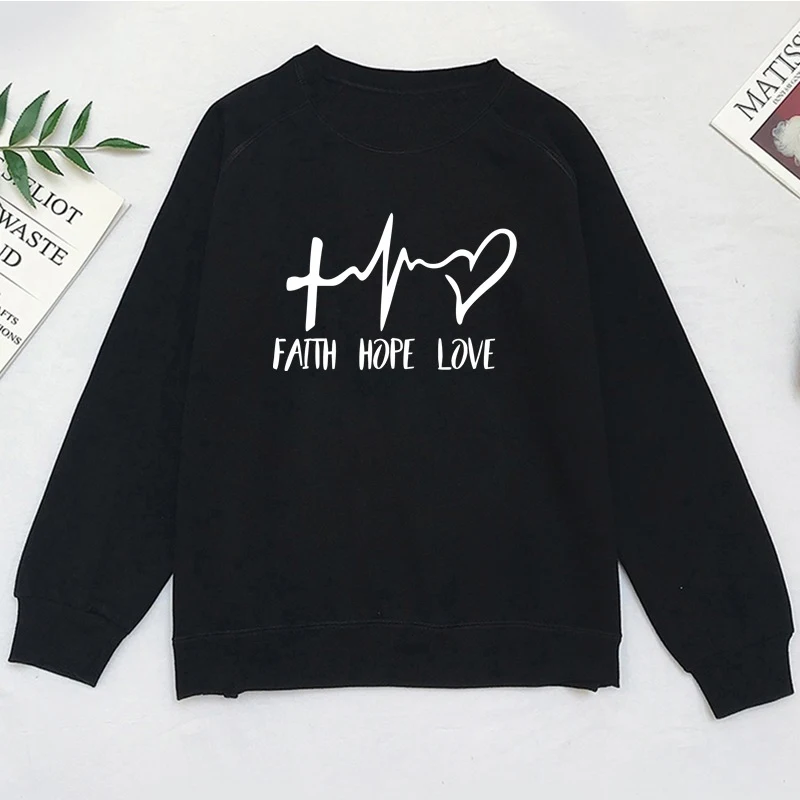 Новинка, графическая Толстовка Heartbeat, женские толстовки с буквенным принтом, осенне-зимний Повседневный пуловер с круглым вырезом, Женские флисовые Топы Harajuku - Цвет: Black