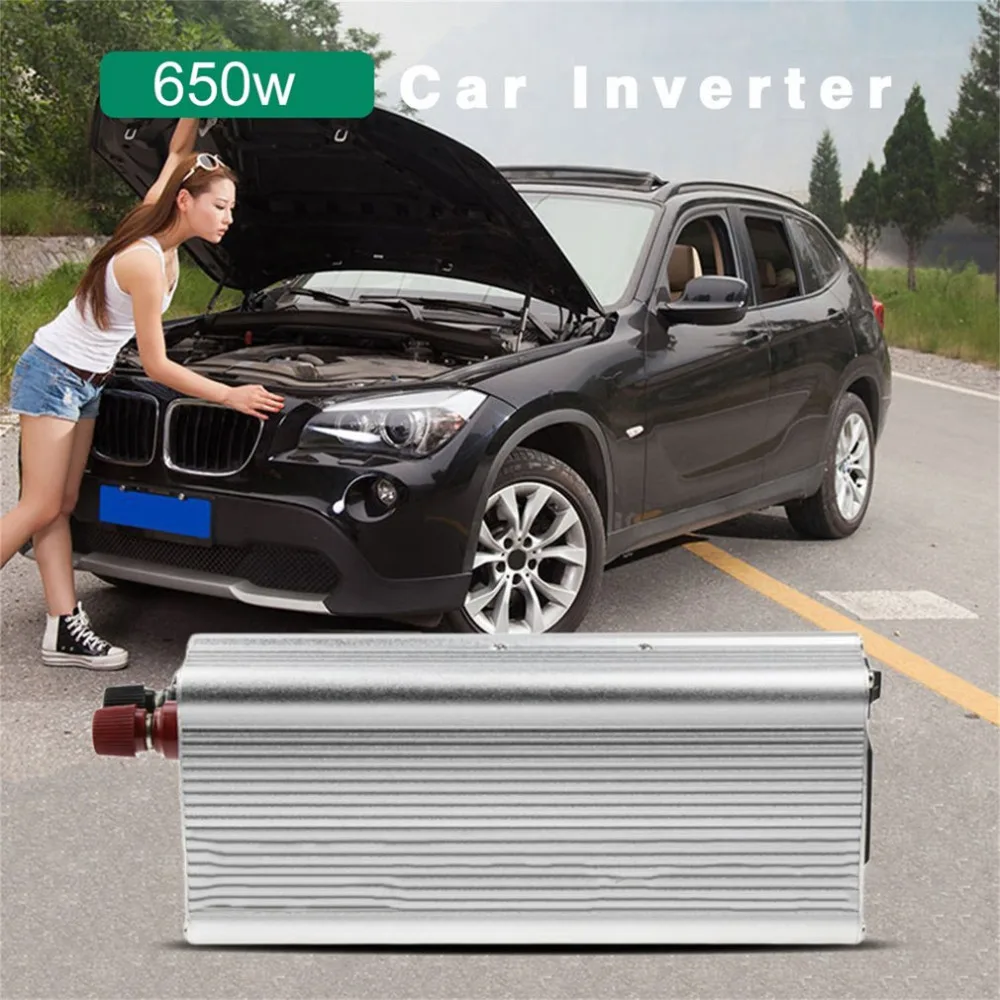 650W Портативный автомобиля Мощность преобразователь 12V Вход инвертор автомобиля Алюминий сплав Мощность адаптер Инвертор для путешествий