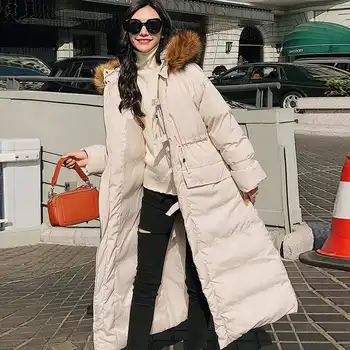 

Plus Size Women Winter Jacket Hooded Down Cotton Jacket Female Super Long Overcoat Loose Parkas Mujer Warm Oversized Coats C5885