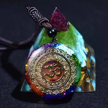 

Handmade Orgonite Pendant Om Symbol Necklace Chakra Healing Energy Necklace Meditation