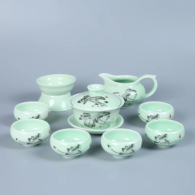 As shown Стильный чайник с ручной росписью Celadon набор термостойкий чайный набор кунг-фу чайник офисная Бытовая Питьевая утварь WSHYUFEI - Цвет: As shown