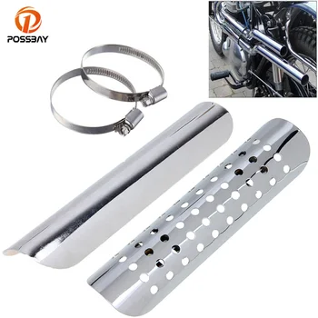 

POSSBAY Chrome Motorcycle Exhaust Muffler Pipe Heat Shield Cover Guard Motorbike Universal for Harley Yamaha XJR 1300 Cafe Racer