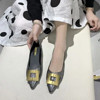 

Zapatos Dama Women Cute Pointed Toe Grey Slip on Spring Office Shoes Female Casual Black Bezel Shoes Spring Comfort Loafer E5953