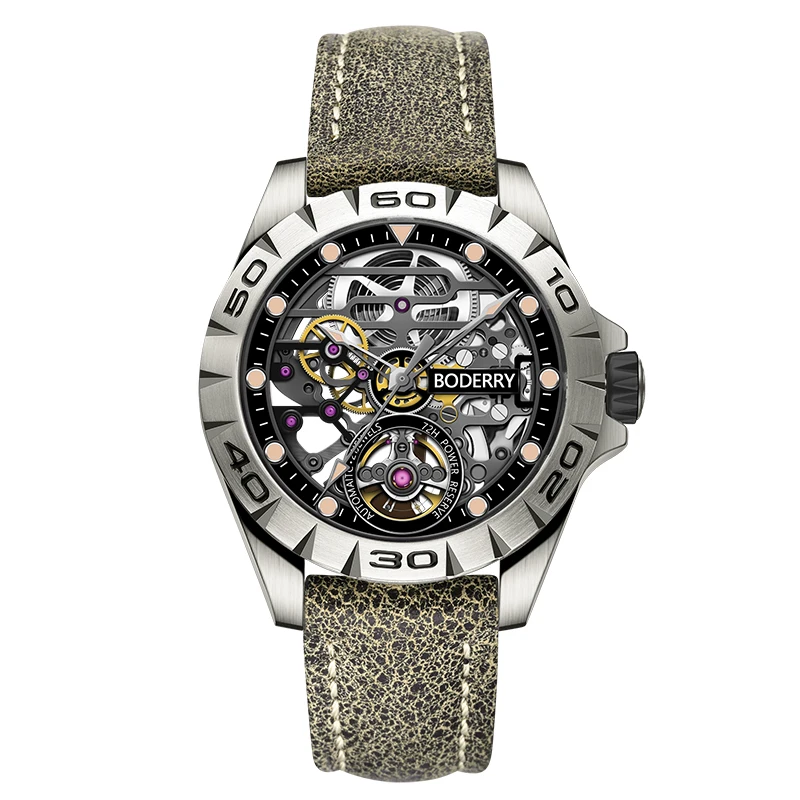 US $179.88 Boderry Urban Mens Titanium Watches Top Brand Luxury Fashion Skeleton Automatic Mechanical Waterproof Watch Relogio Masculino