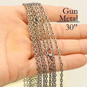 

100 pcs - 30 Inch Gun Metal necklace, 30 Inch Gun Metal Chain Necklace, Gun Metal Cable Chain Necklace, 30'' GunMetal Necklace