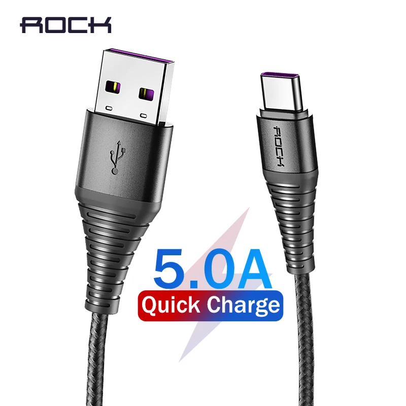 

ROCK USB C Cable 5A Quick Charge USB Type C Cable for Huawei P30 Supercharge USBC Fast Charging & Sync Cable for Type-C Devices