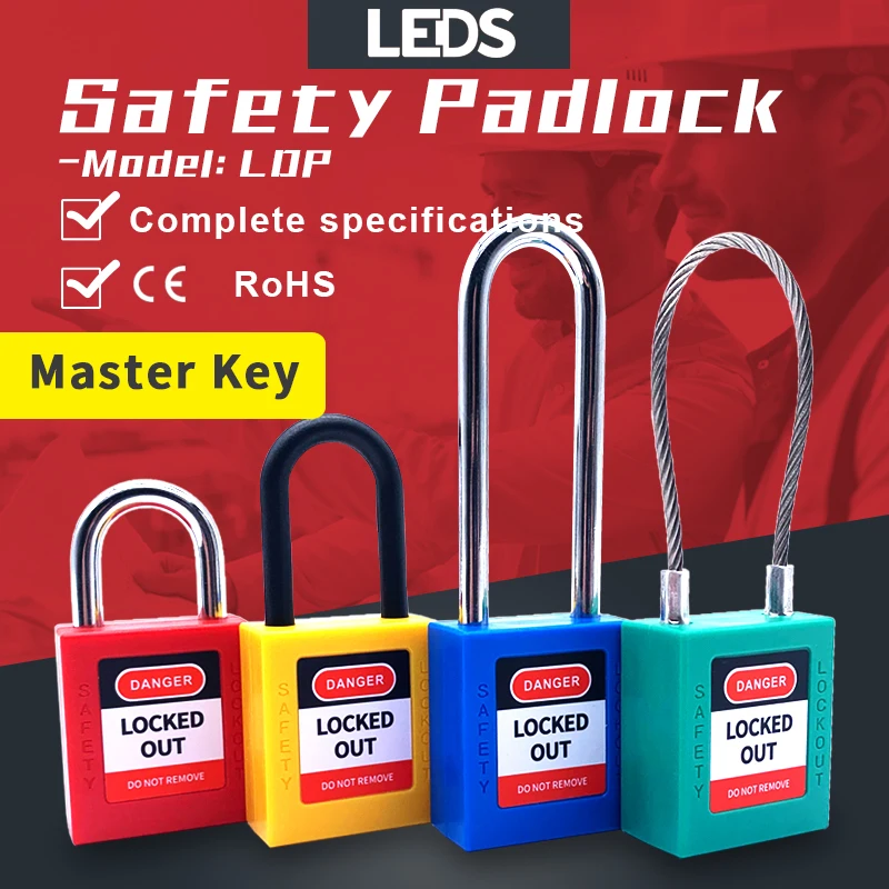 

Energy Isolation Safety Padlock Non Conductive 38mm 76mm Long Shackle Red LOTO Lock With Master Key LEDS LDP-MK 10PCS