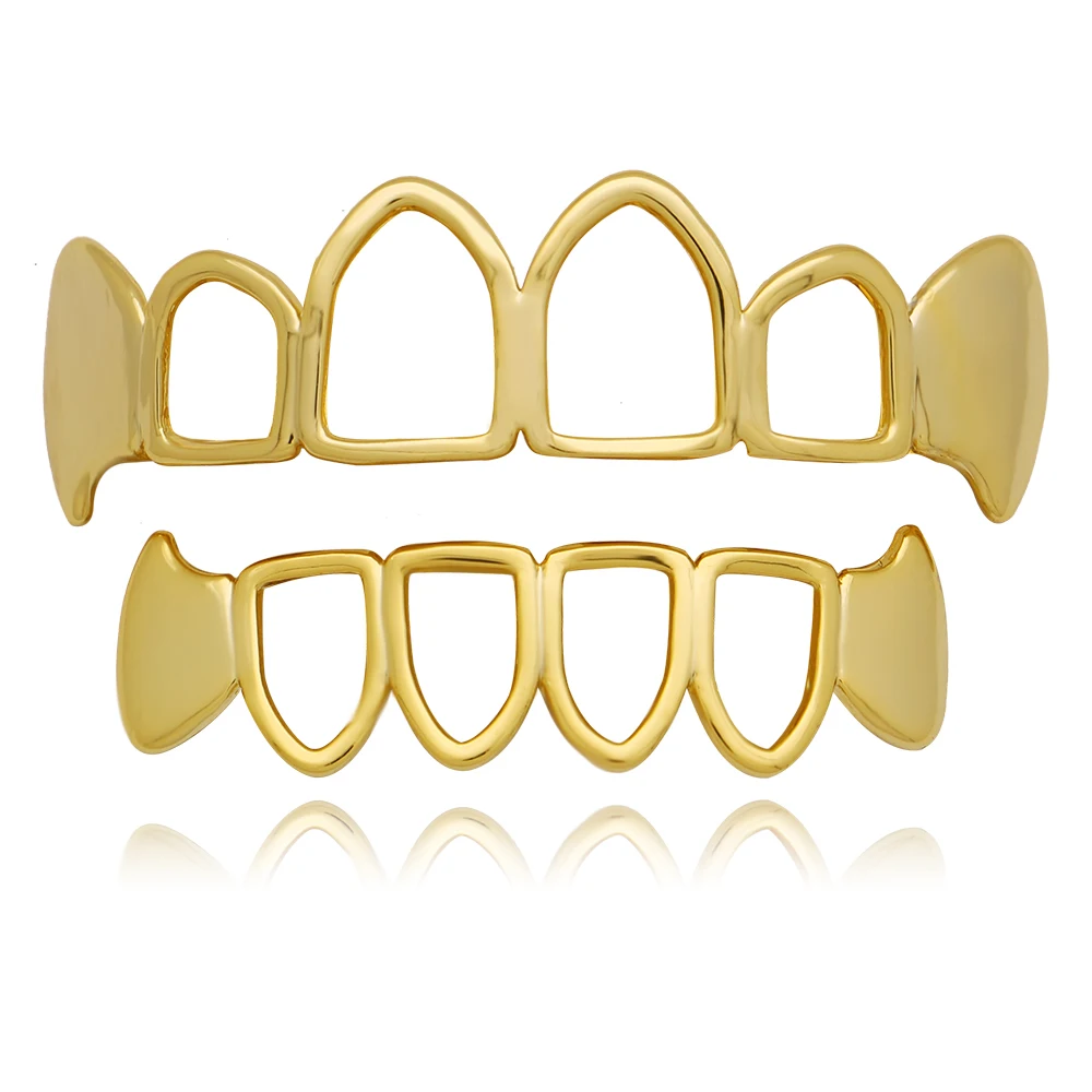 LuReen Gold Teeth Grillz Top Bottom Grills Dental Hollow Open Face