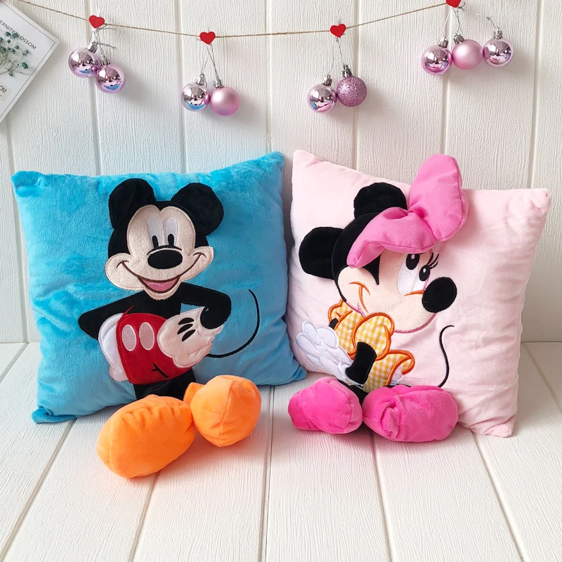 

35cm 3D Mickey Mouse And Minnie Mouse Plush Pillow Donald Duck Goofy Kawaii Mickey And Minnie Soft Cushion Doll Toy For Kid Girl