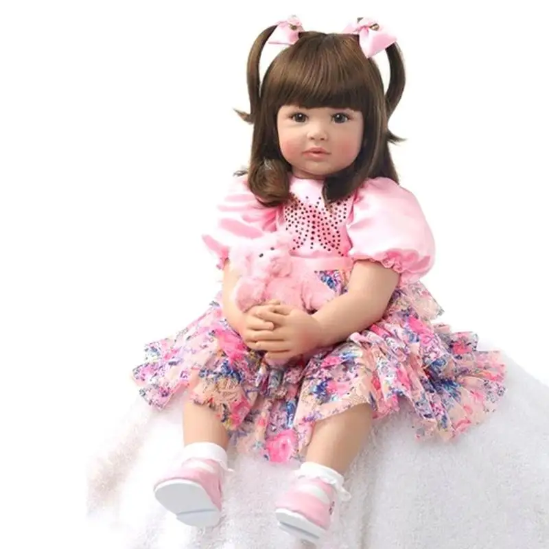 

24 Inch Girl with Pink Butterfly Skirt Full Body Soft Silicone Doll 60cm Baby Toy Kid Playmate Childrens' day Gift