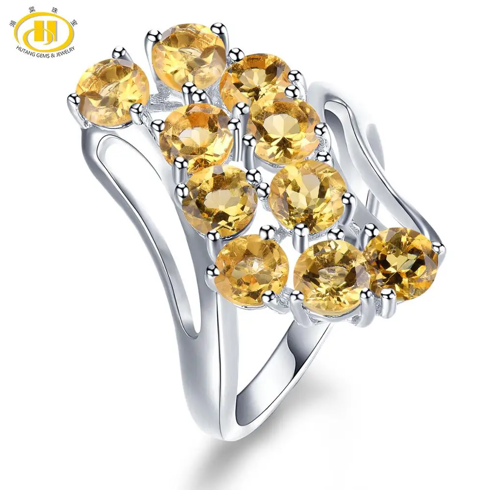 Citrine Обручальные кольца Hutang с аметистом, натуральный драгоценный камень, 925 пробы, серебряное кольцо, хорошее модное ювелирное изделие с камнем для женщин, подарок для девочек, новинка - Цвет камня: Citrine