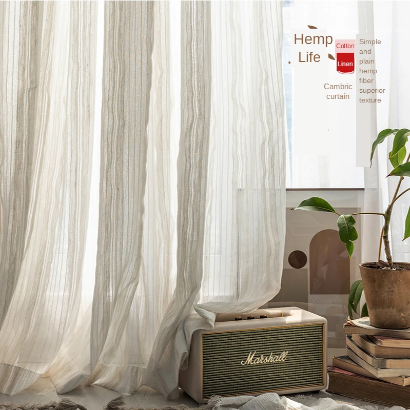 

Japanese type contracted cotton linen stripe curtain yarn is used at balcony gauze shade kitchen bedroom sitting room curtain