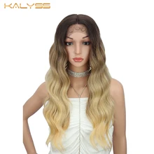 Kalyss 24 дюйма Омбре блонд Кружева передние парики для женщин длинные кудрявые тела волнистые светлые руки завязанные кружева передние al парики с детскими волосами