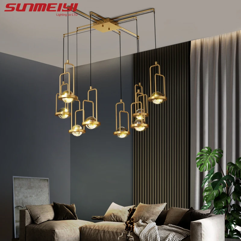 Bar Copper Golden Hanging Lamp for Living Dining Room Glass Chandelier Pendant 