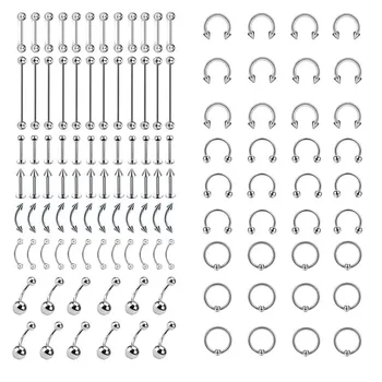 

120pcs multifunctional surgical steel perforated wholesale tongue eyebrow belly horseshoe nose lip ring earring body jewelry