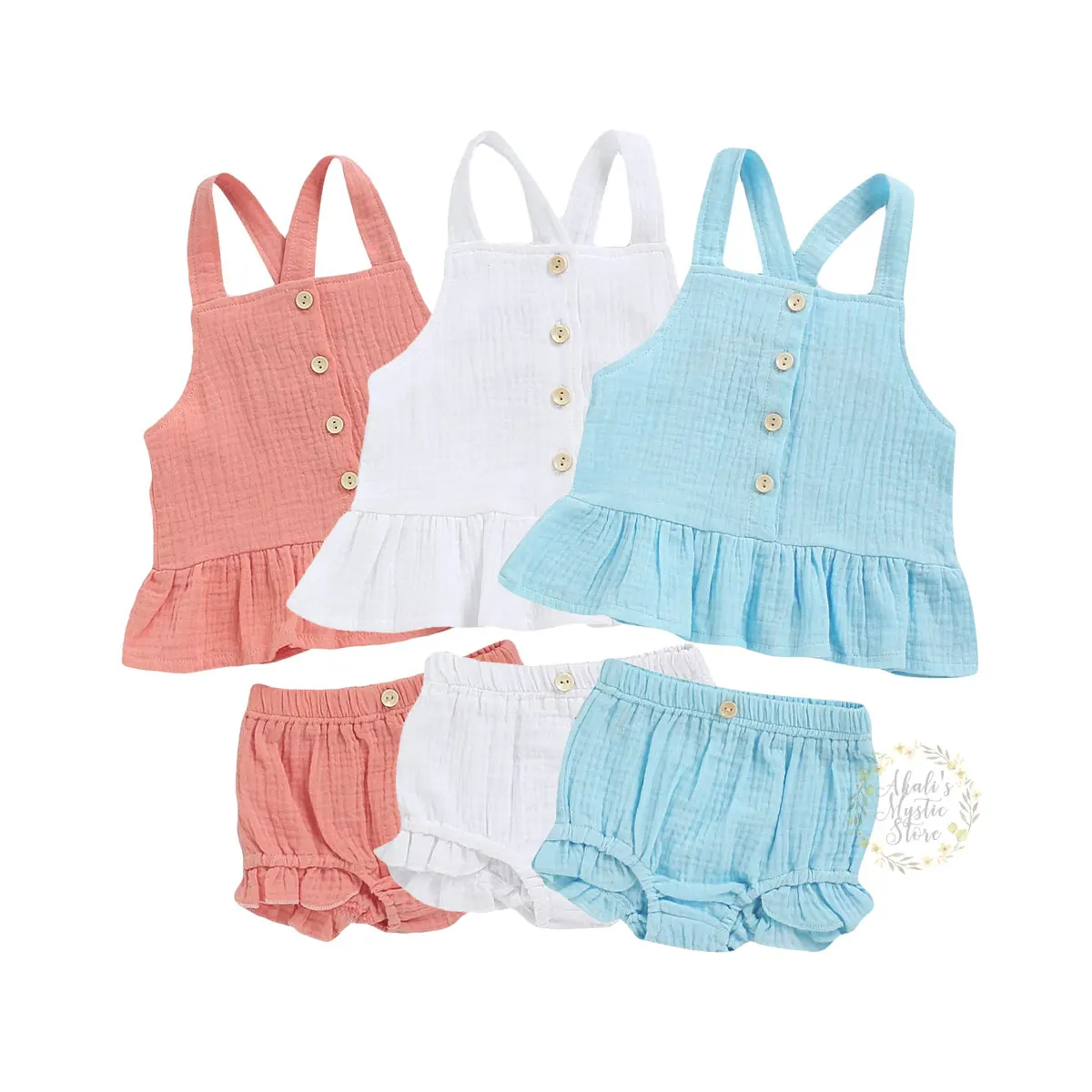 

1-6Y Toddler Baby Kid Girls Clothes Set Summer Button Vest Tops Ruffles Shorts Outfits Casual Children Baby Costumes