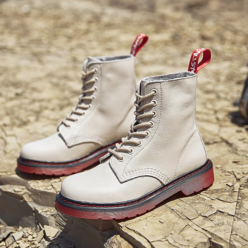 

2019 New Fashion Women's 100% Cowhide Leather Boots Winter Ladies Solid Color Martin Boots Short Warm Cotton Shoe